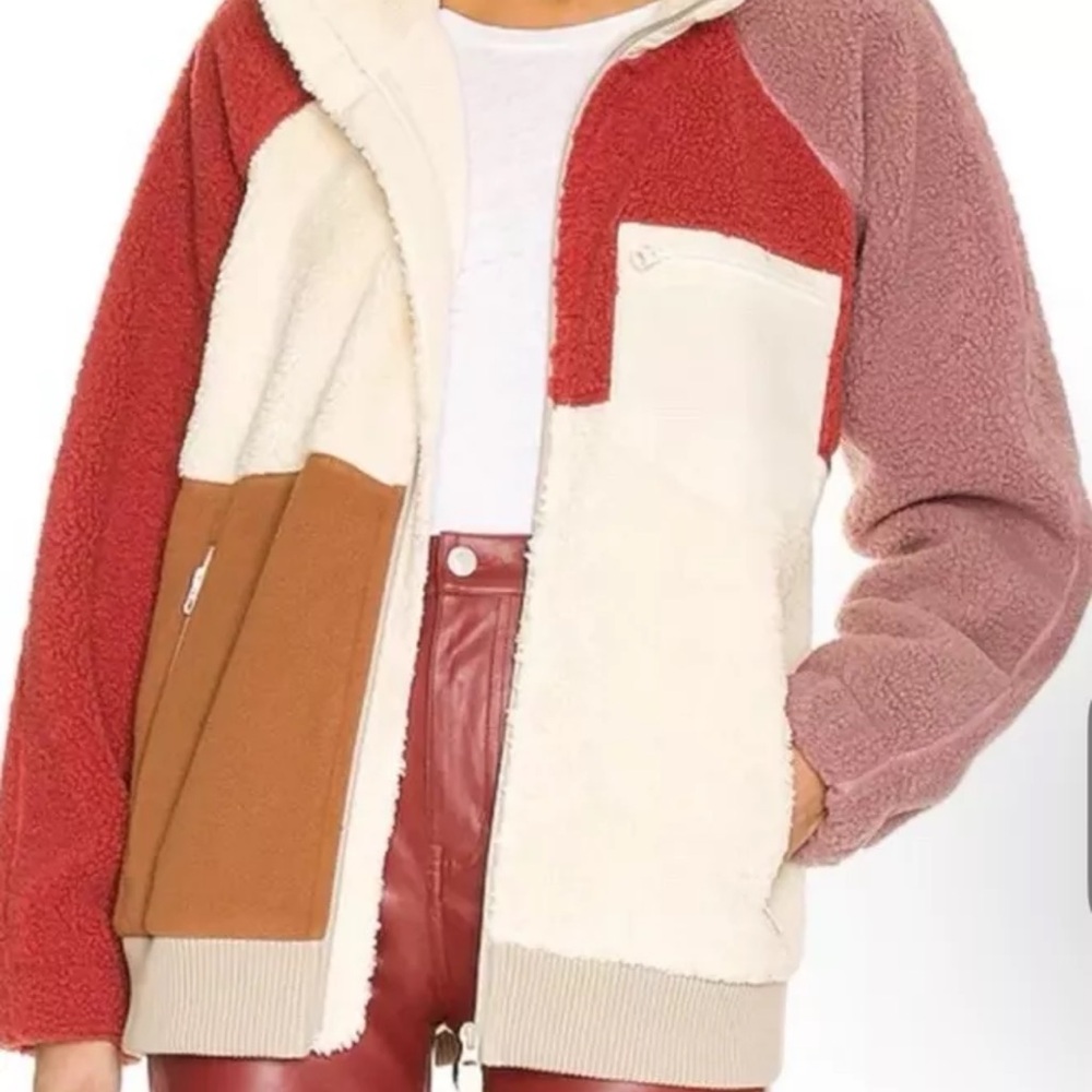 Helmut Lang Patchwork Fleece Jacket Winter White Dusty Pink Coral Red Cream Sz L